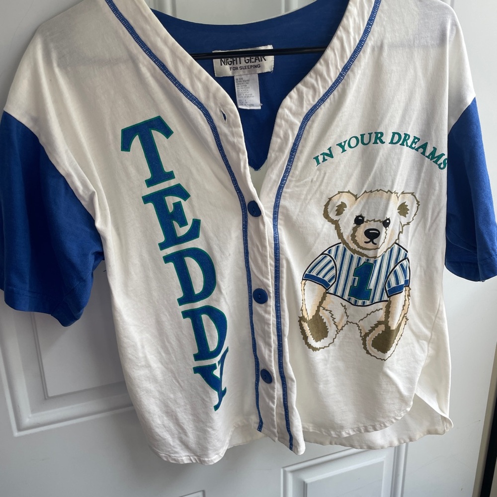 1996 Teddy Baseball-Style Sleep Shirt - White & Blue